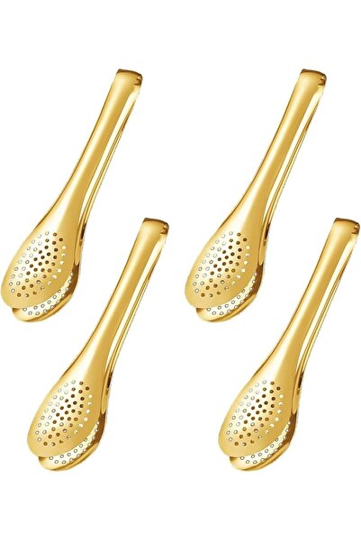 KASTWAVE 4Pcs Mini Serving Tongs, Gold Tongs 5 Inch Stainless Steel Serving U...