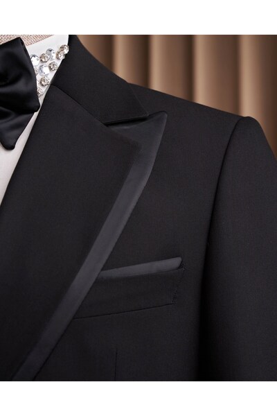 TerziAdemAltun Slim Fit Men's Lapel Detailed Jacket Pants Combination Suit Black T20148-01