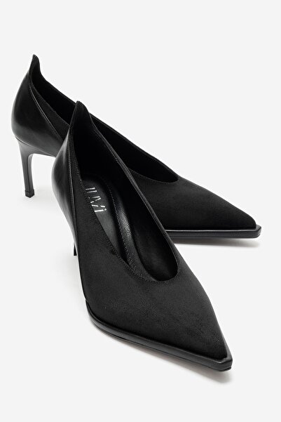 LuviShoes Meadow Black Suede Leather Women's Heeled Shoes