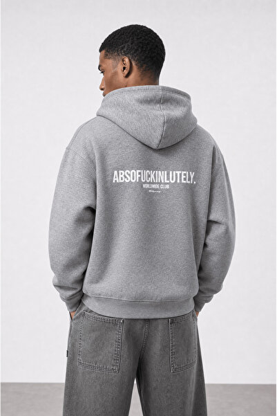 Respire Erkek Absofuckinlutely Baskılı Oversize Hoodie Melanj