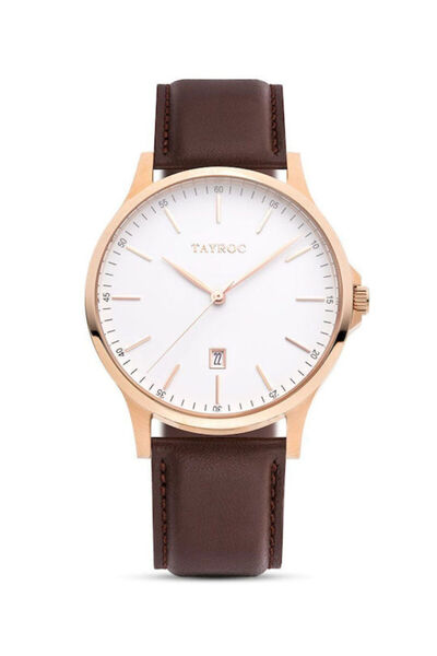 Other Tayroc Ανδρικό Ρολόι 40mm με Λευκό Δερμάτινο Λουράκι και Μπαταρία