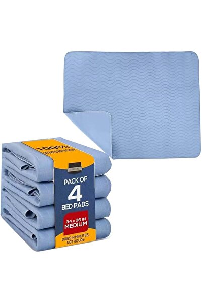 Generic وسادات سرير قابلة للغسل ومقاومة للماء، 4 قطع، 34×36 بوصة (متوسطة الحج...