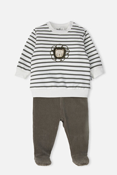 Bebetto Velvet Pants with Booties 2-Piece Set (Cool Lion) Khaki