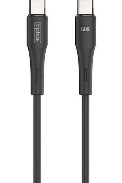 Other T-Phox Απαλό Καλώδιο USB 3.0 USB-C αρσενικό - USB-C 60W Μαύρο 1μ