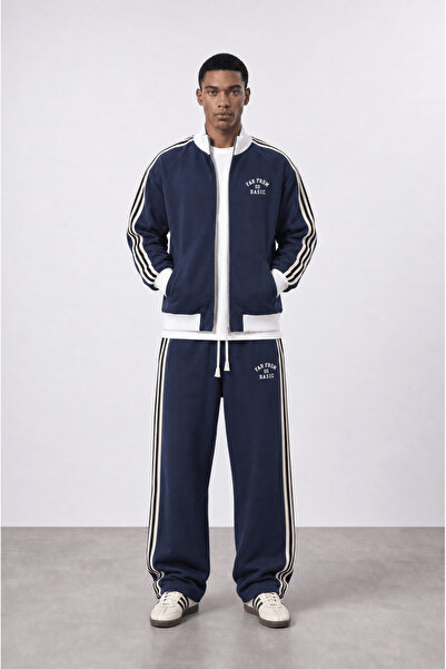 Respire Men's Far from Basic Stripe Detailed Doubleface Tracksuit Set Navy Blue