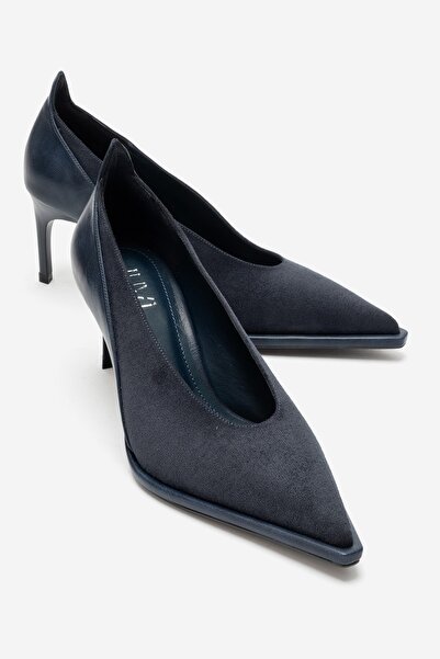 LuviShoes Meadow Navy Blue Suede Leather Women's Heeled Shoes