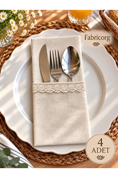 fabricorg Decorative Raw Cloth Cutlery Cover - Spoon - Knife Cover 4 Pcs (100...