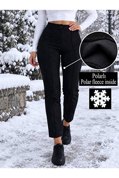 BEHLIVE Kadın Siyah Kışlık İçi Polarlı Yuksek Bel Toparlayıcı Dar Paça Blek B...