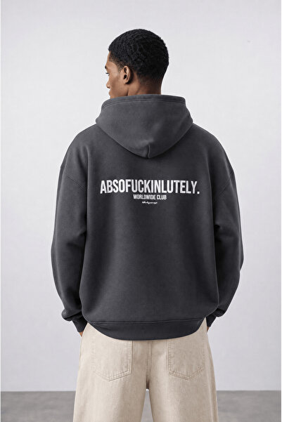 Respire Erkek Absofuckinlutely Baskılı Oversize Hoodie Füme