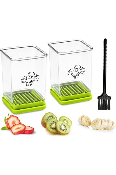 SWIUKPHE Strawberry and Fruit Cutter Set with Push Plate, 2 Pack Integrated B...