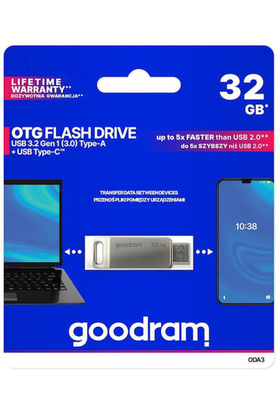 Goodram ODA3 32GB USB 3.2 Στικάκι με συνδεσιμότητα USB-C & USB-A Ασημί