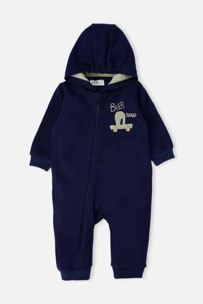 Bebetto Selani̇k Hooded Jumpsuit Without Booties (Crazy Car) Dark Blue