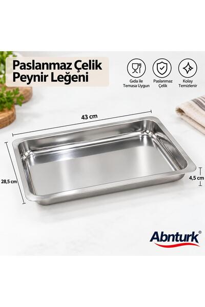 abnturk 43x28,5x4,5cm Paslanmaz Çelik Dikdörtgen Peynir Leğeni-Dayanıklı Kull...