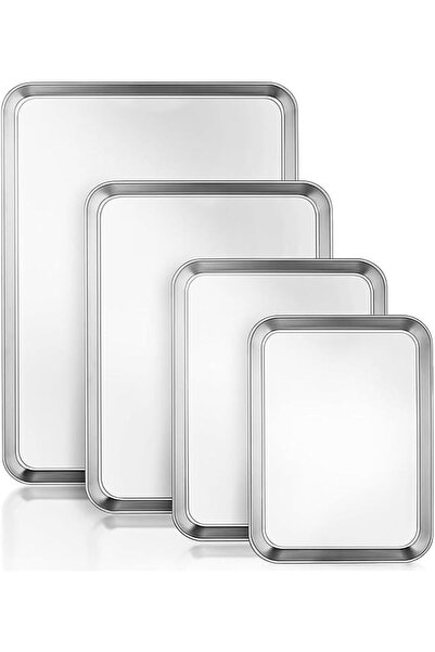 Paporich 4 PCS Baking Tray,Silver Oven Roasting Cooking Sheet Pan