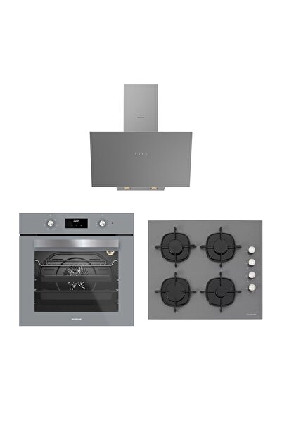 Silverline Gri Ankastre Set BO6502W02 Fırın CS5335W02 Cam Ocak 3481 Davlumbaz...