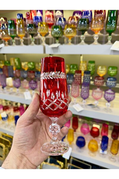Vakıf home Bohemia Kristal Renkli Ayaklı Kahve Yanı Su Bardağı 180 ml 1 Adet