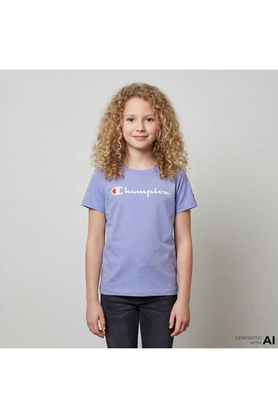 Champion Crewneck SS Çocuk Mor T-Shirt