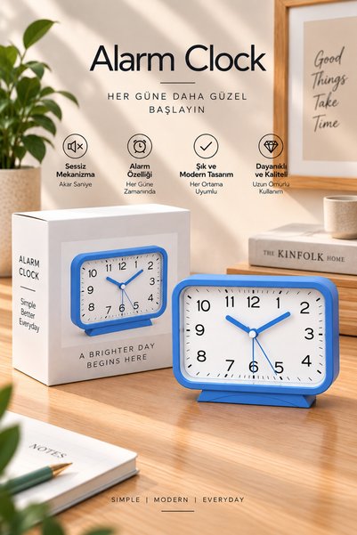 EMORES MODERN ALARMLI DİKDÖRTGEN MASA SAATİ 15*11*5 CM