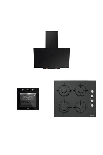 Silverline Siyah Ankastre Set BO6502W02 Fırın CS5335W02 Cam Ocak 3481 Davlumb...