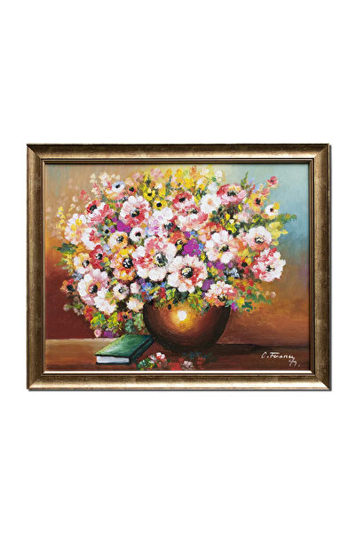 artnova Κορνιζαρισμένος πίνακας με χειροποίητα ζωγραφισμένα πολύχρωμα λουλούδ...