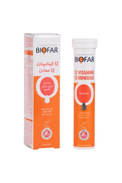 biofar Effervescent tablets 12 vitamins and 12 minerals with orange flavor fr...