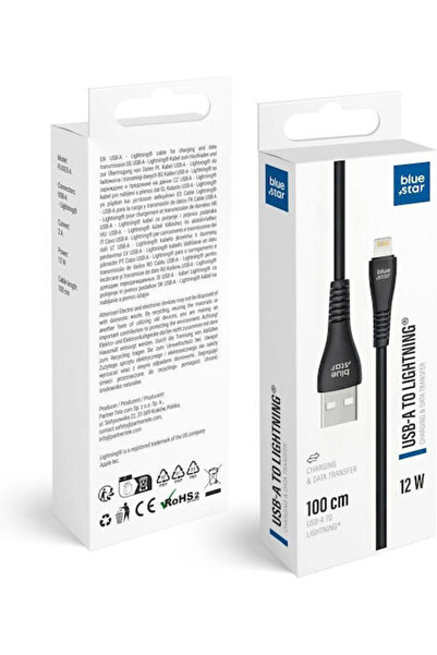 Blue Star Καλώδιο USB-A σε Lightning 12W Μαύρο 1μ