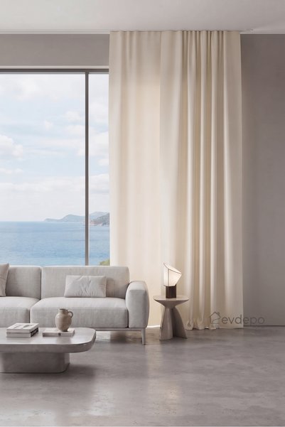 Evdepo Home Ekru Saten Güneşlik Perde | Düz Dikiş | Kullanıma Hazır Korniş ve...
