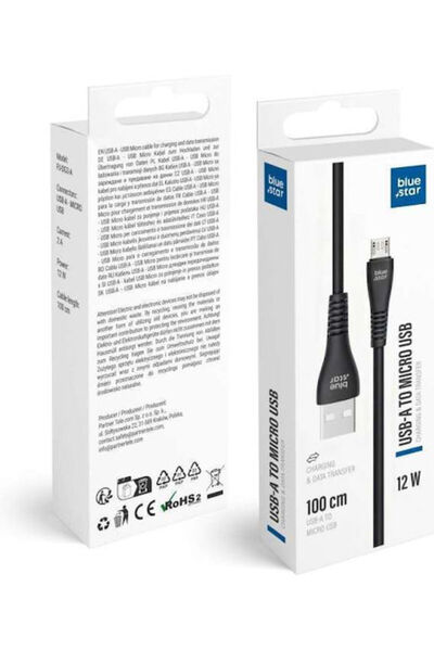 Blue Star Κανονικό Καλώδιο USB 2.0 σε Micro USB Μαύρο 1μ 1 Τεμάχιο