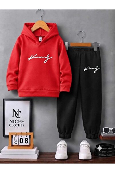 NC Nicee Clothes Children's Tracksuit Set Unisex (White King Handwritten Prin...