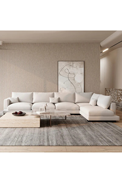 BSB Corner Sofa Linen and Swedish Wood - 320X200X90 cm