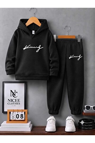 NC Nicee Clothes Children's Tracksuit Set Unisex (White King Handwritten Prin...