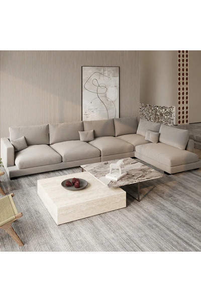 BSB Corner Sofa Linen and Swedish Wood - 320X200X90 cm