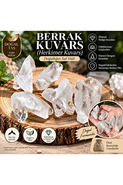 The Magıc of Healıng Herkimer Kuvars Doğal Taş Kristal – Şeffaf Çift Uçlu Kol...