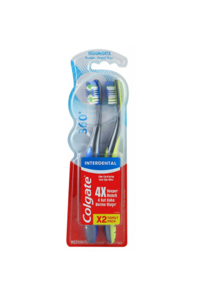 Colgate Colgate 360 Degree Interdental Medium Soft Toothbrush-1+1-Assorted Co...
