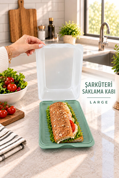 Sariva Home Large Şarküteri Saklama Kabı Kapaklı Sandviç Ekmek Kahvaltılık Mu...
