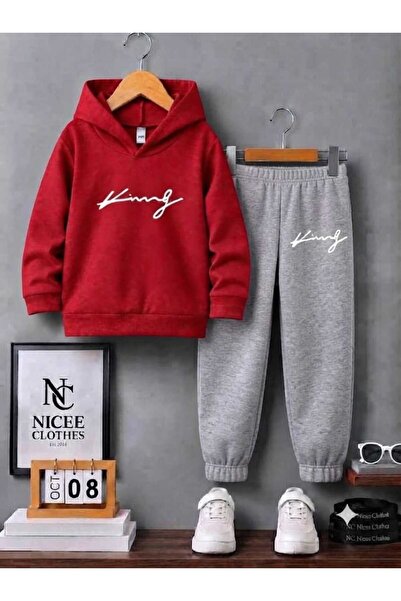 NC Nicee Clothes Children's Tracksuit Set Unisex (White King Handwritten Prin...