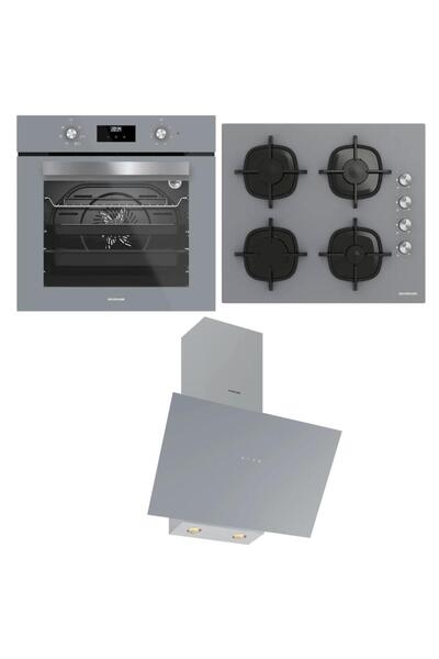 Silverline Ankastre Set, Gri Renk, CS5335S02 Ocak, FLAM Davlumbaz, BO6502S02 ...