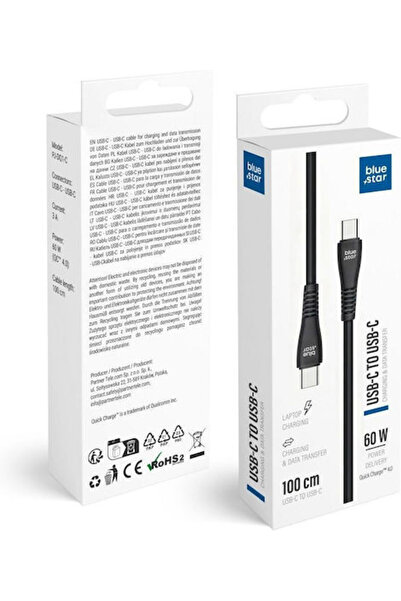 Blue Star Καλώδιο USB 2.0 USB-C Αρσενικό - USB-C 60W Μαύρο 1μ