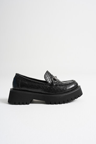 DYG STORE Black Croco Buckle Women's Stylish Loafer Shoes