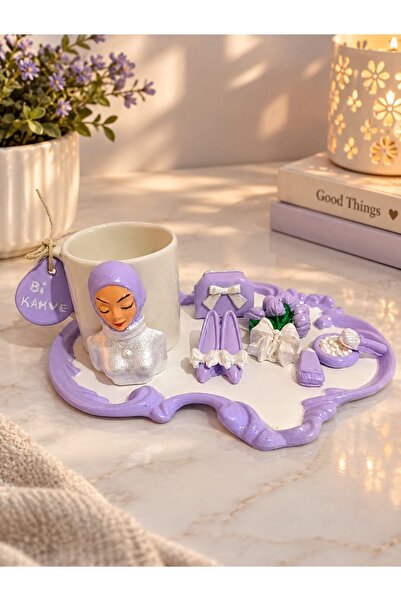 Dekor köşesi Handmade Purple Concept Design Coffee Cup and Presentation Set Gift