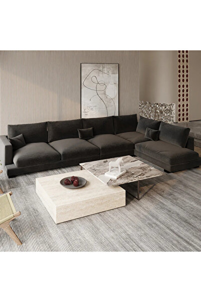 BSB Corner Sofa Linen and Swedish Wood - 320X200X90 cm