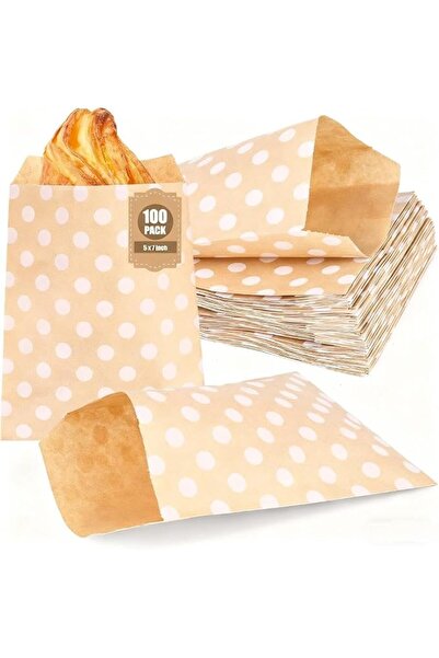 Yelajoy 100pcs Kraft Paper Bags，Flat Paper Bags, 5x7 Inch Striped Snack & Tre...