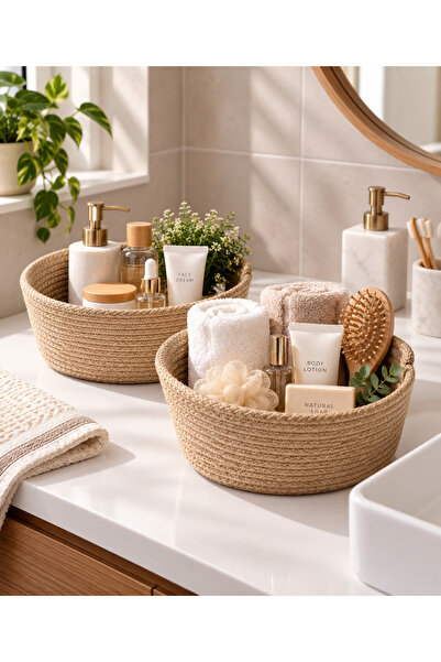 EGE ÖRGÜM Set of 2 Decorative Woven Baskets – Bathroom, Kitchen, and Home Int...