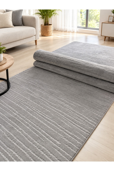 Alya Home Dinarsu Rölyef Gri Kaymaz Taban Halı - Salon , Koridor , Yolluk , M...