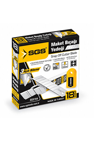 SGS SGS164 18 mm Maket Bıçağı Yedeği 0,50 mm – 10 Paket 100 Adet Metal Uç Kutu