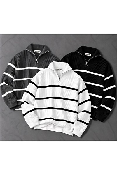 pepule Women's 3-Piece Thessaloniki Knitted Half-Zip Striped Knitwear Sweater...