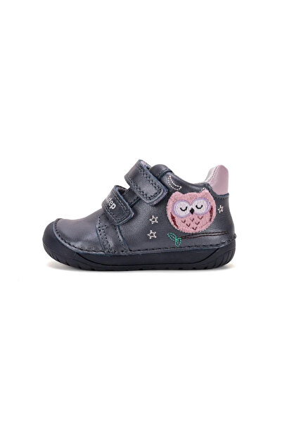 D.D.step S070-62659A Pantofi tip barefoot pentru fete – Piele, Cobalt cu bufniță