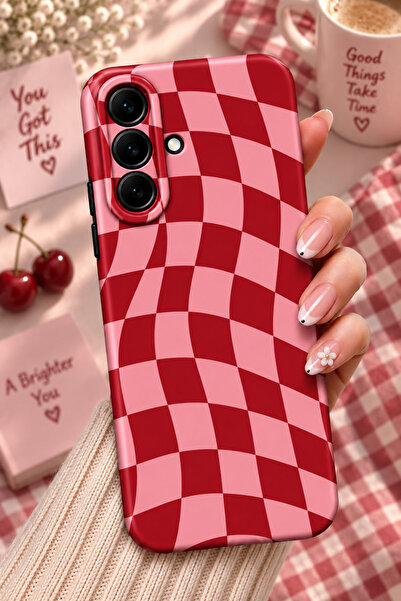 Kipgsm Samsung Galaxy S24 Plus Uyumlu Kılıf Kırmızı Pembe Retro Desenli Karel...