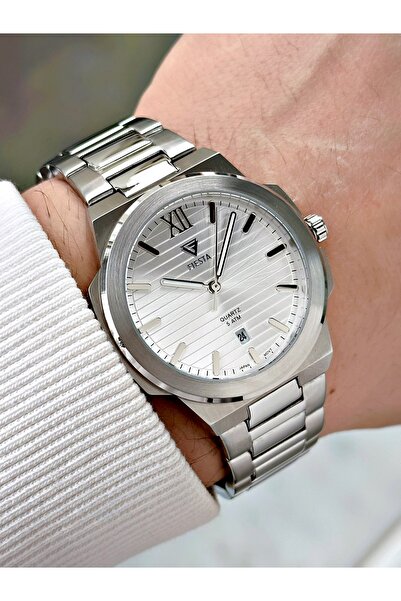 Fiesta Silver Color Steel Cord Steel Case Men's Wristwatch with Calendar F2712Mr