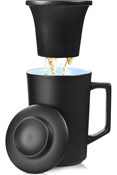 NIUBI Porcelain Tea Infuser Cup with Lid,Ceramic Tea Mug with All-Porcelain S...